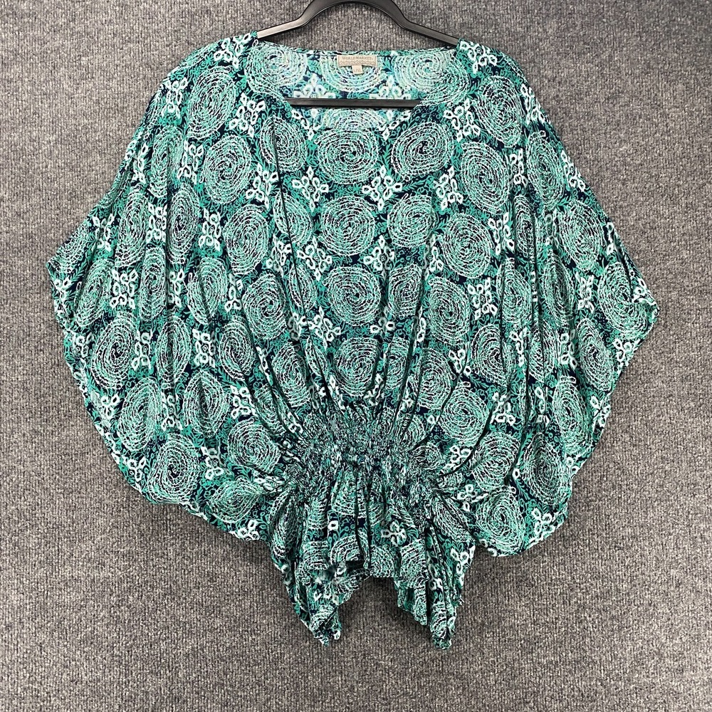 World Market Blouse Top Womens L/XL Green Paisley Pullover Poncho Beachy Boho - Picture 1 of 7